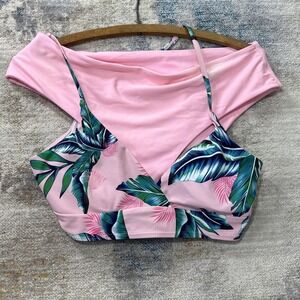 Womens Large Pink Tropical Leaf Bikini Set High Waist Retro Resort Swimwear